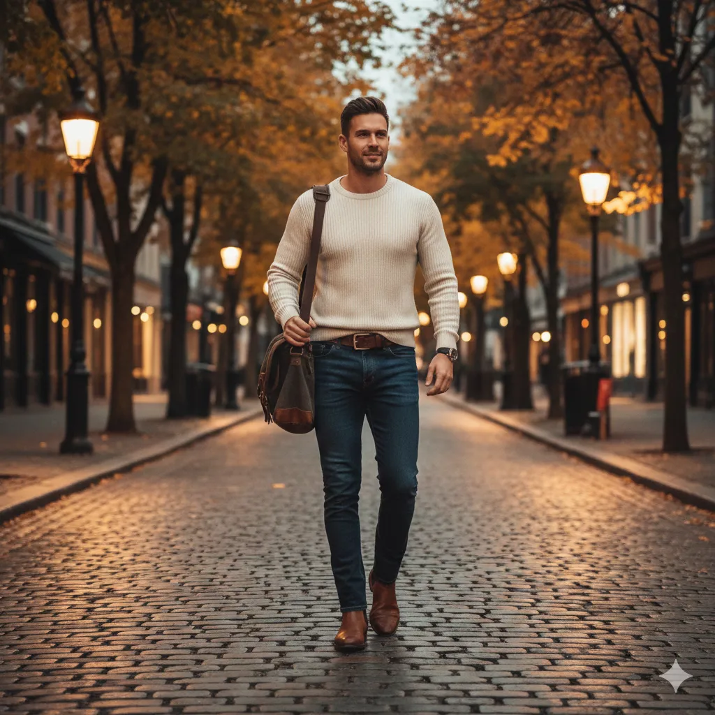 Classic Knit Sweater & Dark Denim