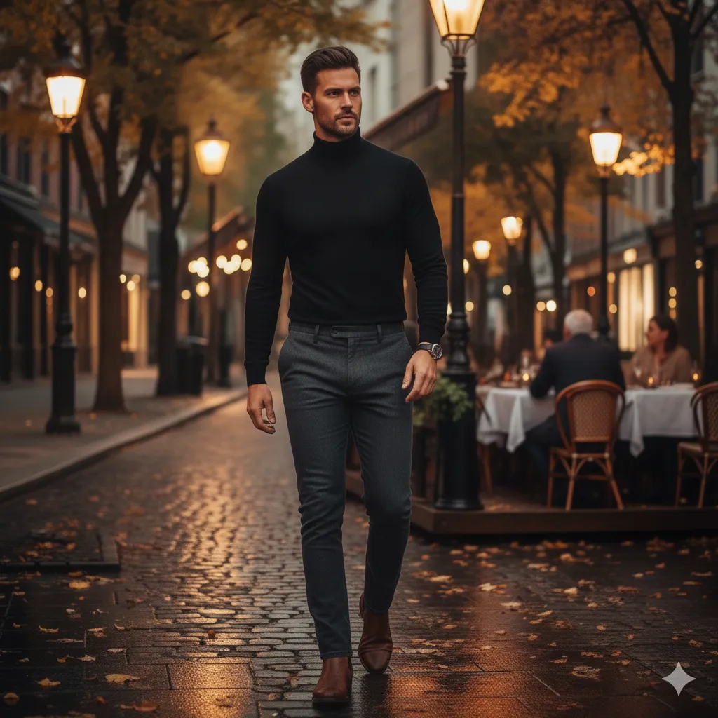 Turtleneck with Tailored Trousers