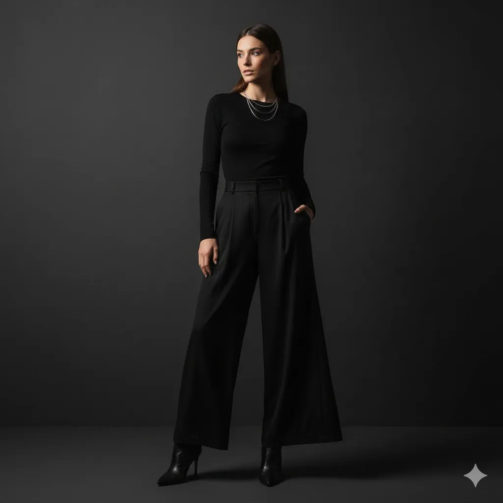 All-Black Wide Leg Pants Outfit