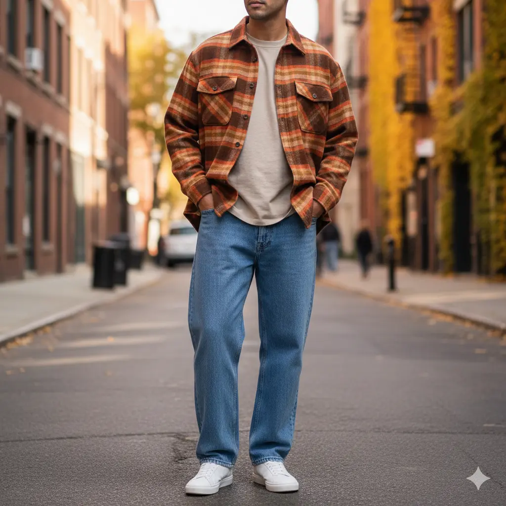 Baggy Jeans with Flannel Shirt