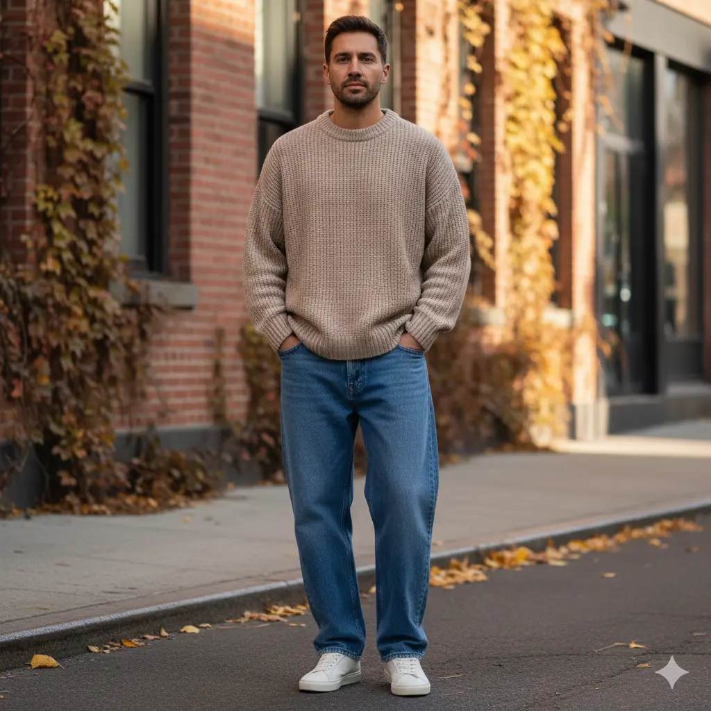 Baggy Jeans with Knit Sweater