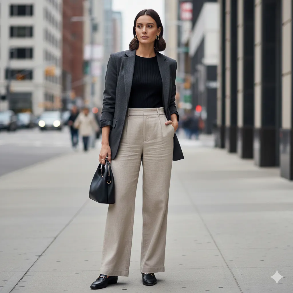 Blazer Styled Wide Leg Pants Outfit