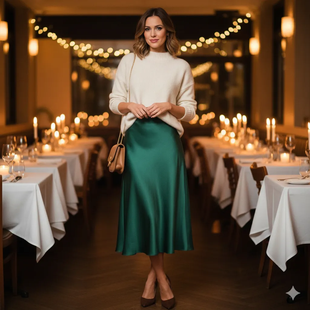 Cashmere Sweater With Satin Skirt