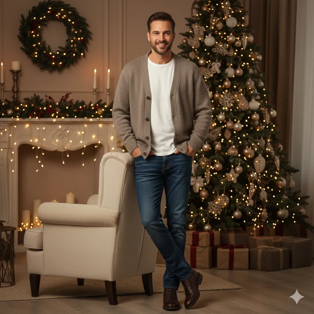 Casual Cardigan with Crew Neck Tee