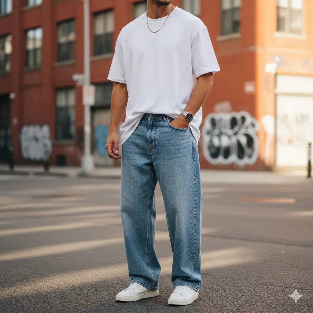 Casual Street Style Wide Leg Jeans Outfit