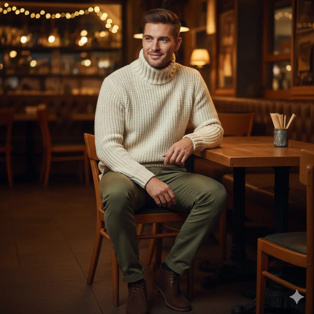 Chunky Knit With Slim Chinos