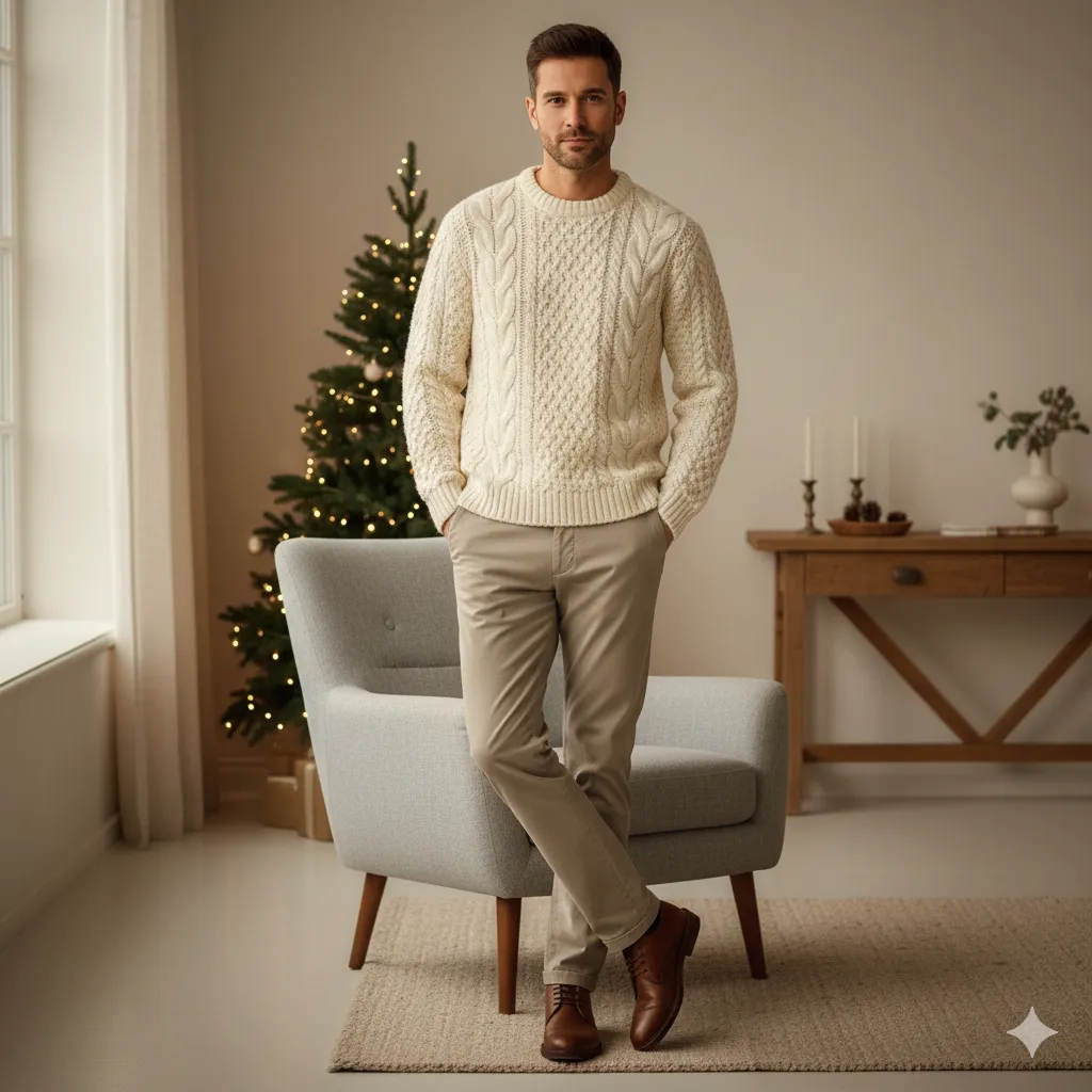 Chunky Knit with Neutral Chinos