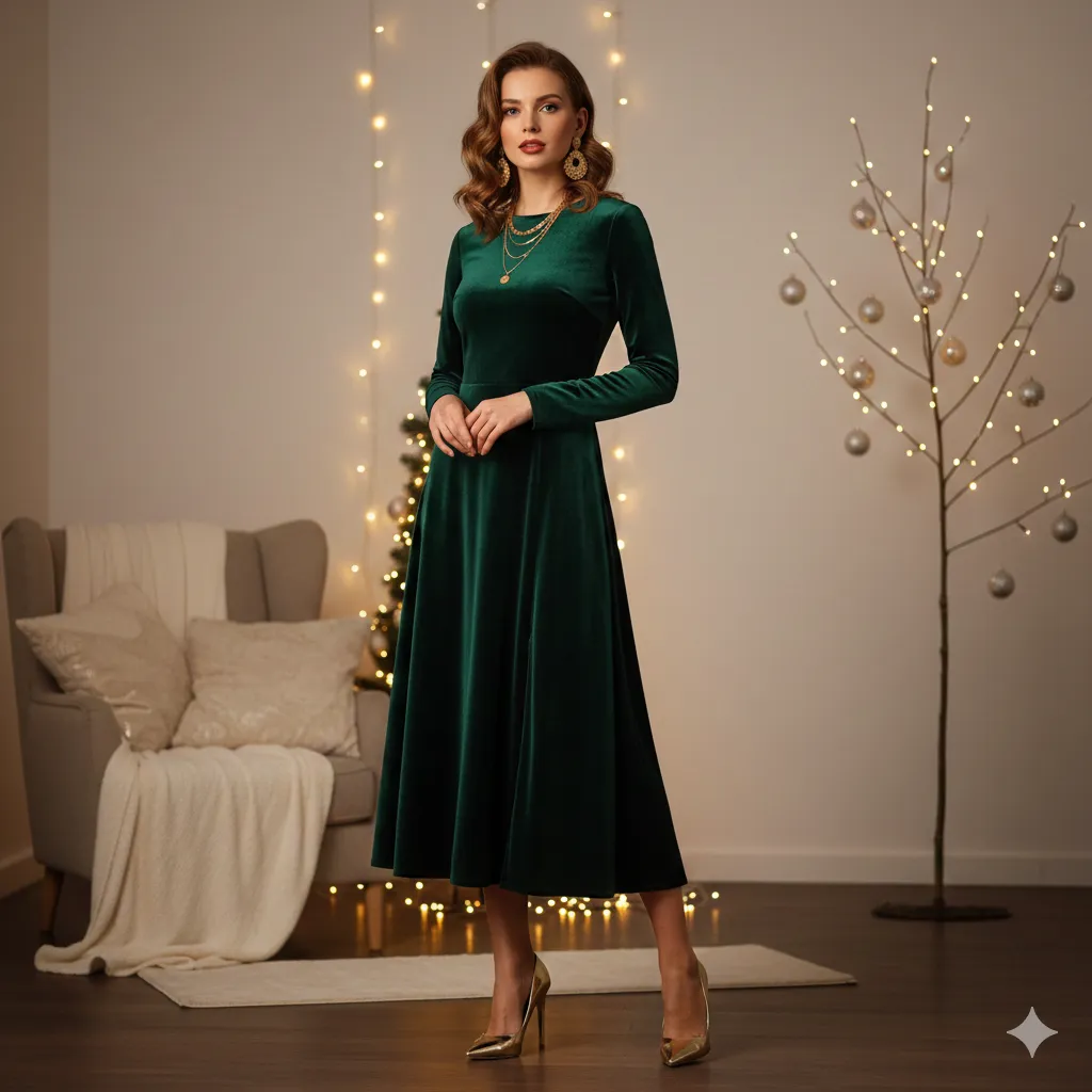 Classic Velvet Dress with Statement Heels, Elegant Christmas Outfits
