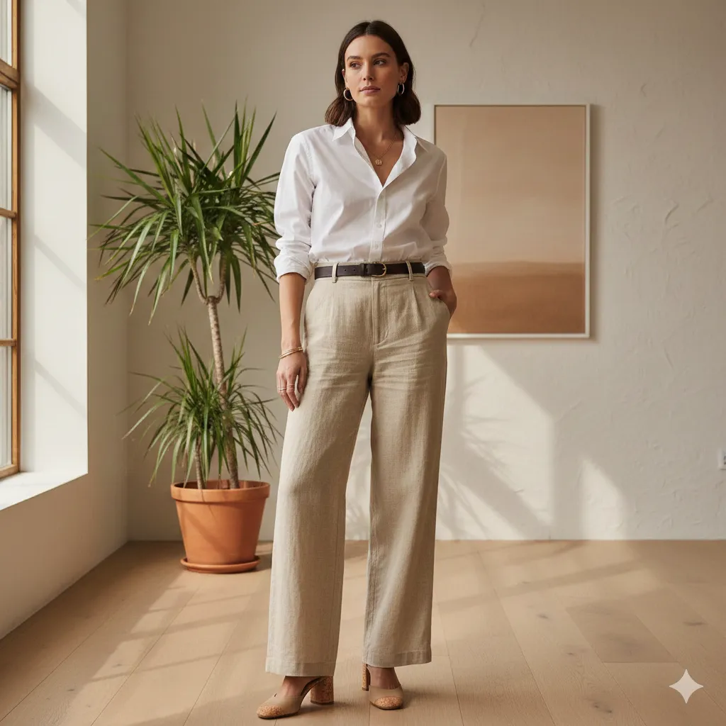 Classic White Shirt Wide Leg Pants Look
