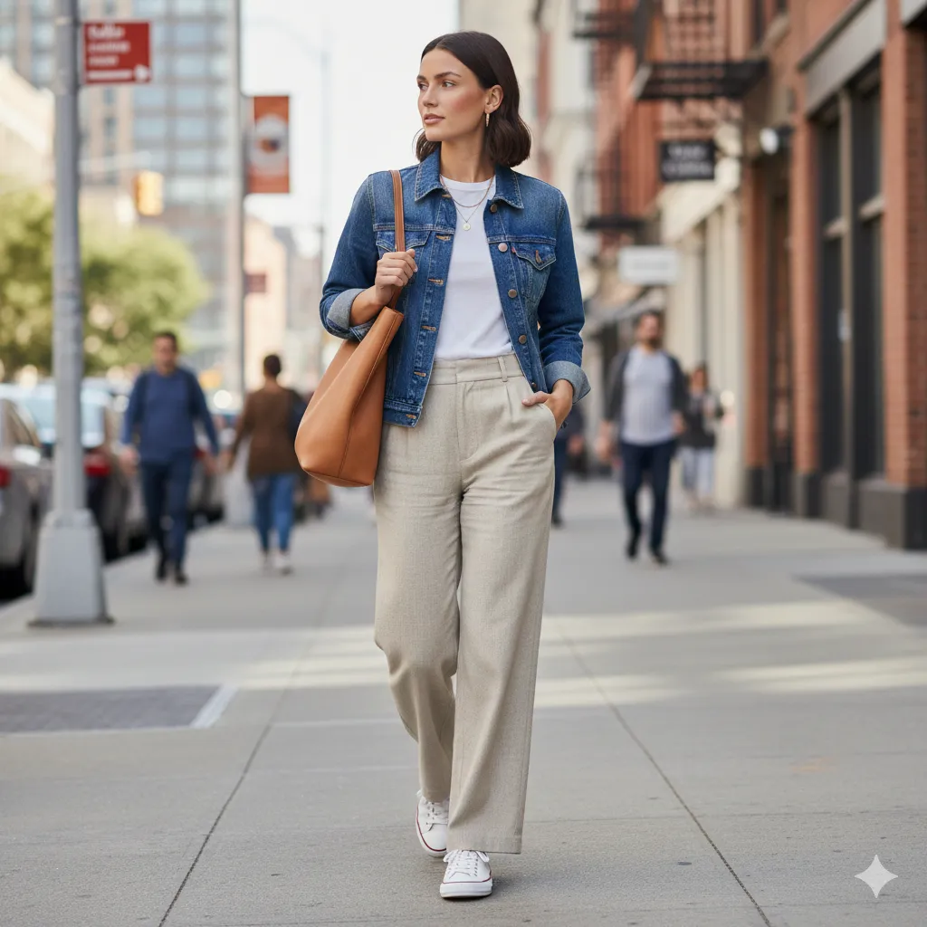Denim Jacket with Wide Leg Pants