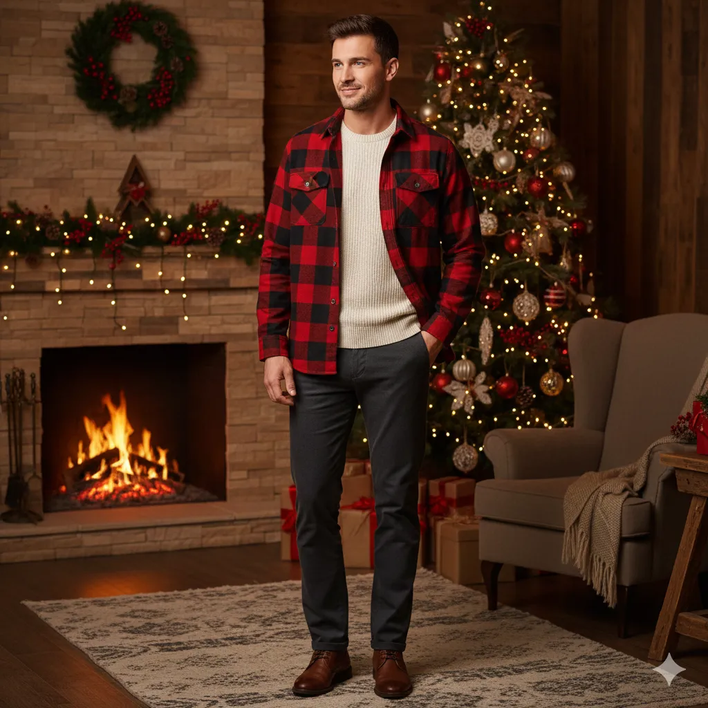 Flannel Shirt with Knit Layers