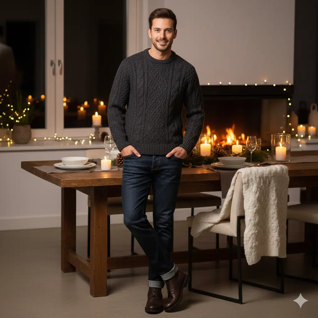 Textured Sweater with Dark Denim