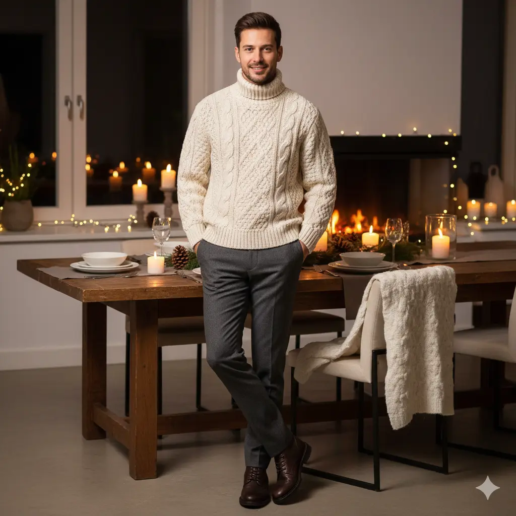 Chunky Knit Sweater with Tailored Pants