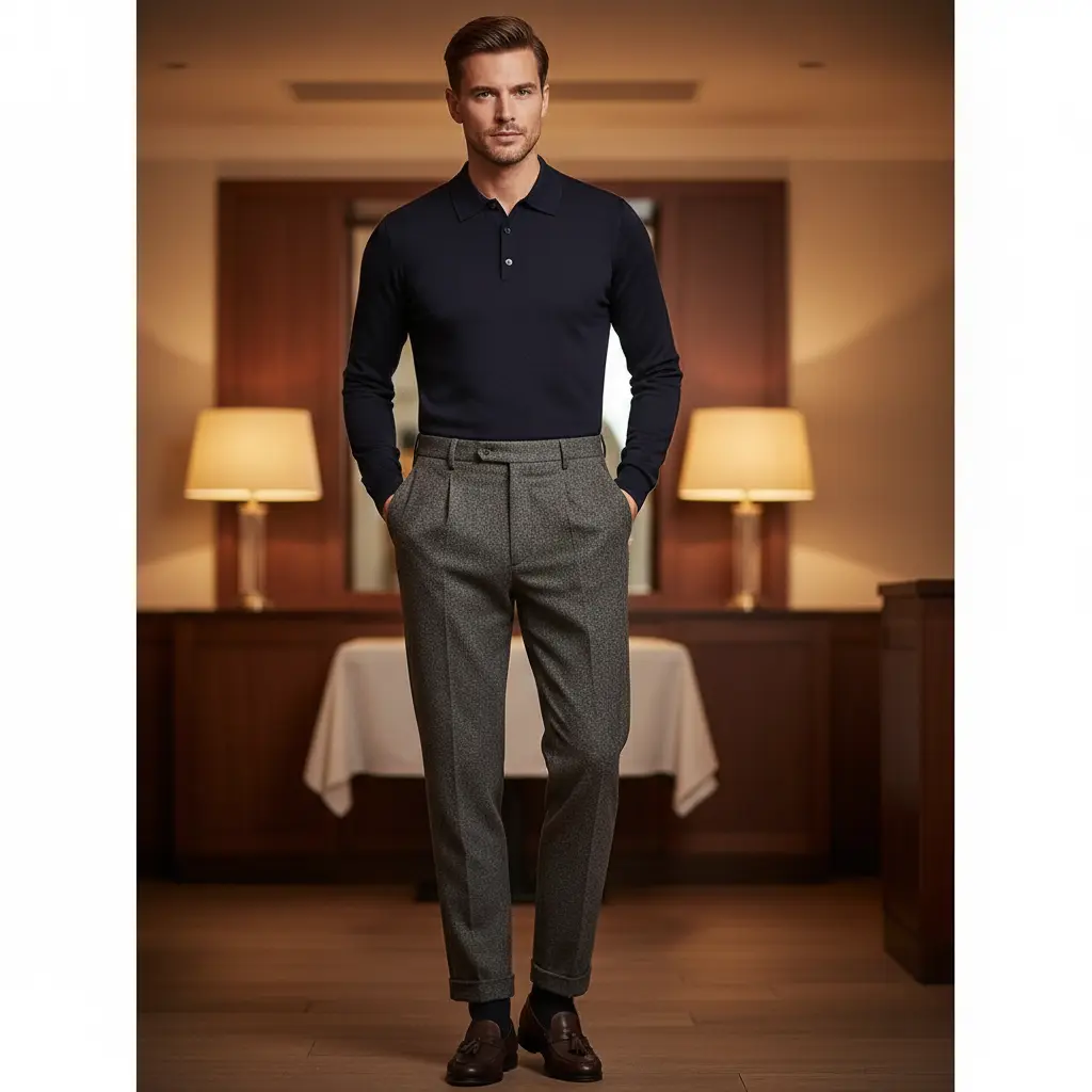 Knit Polo With Wool Trousers