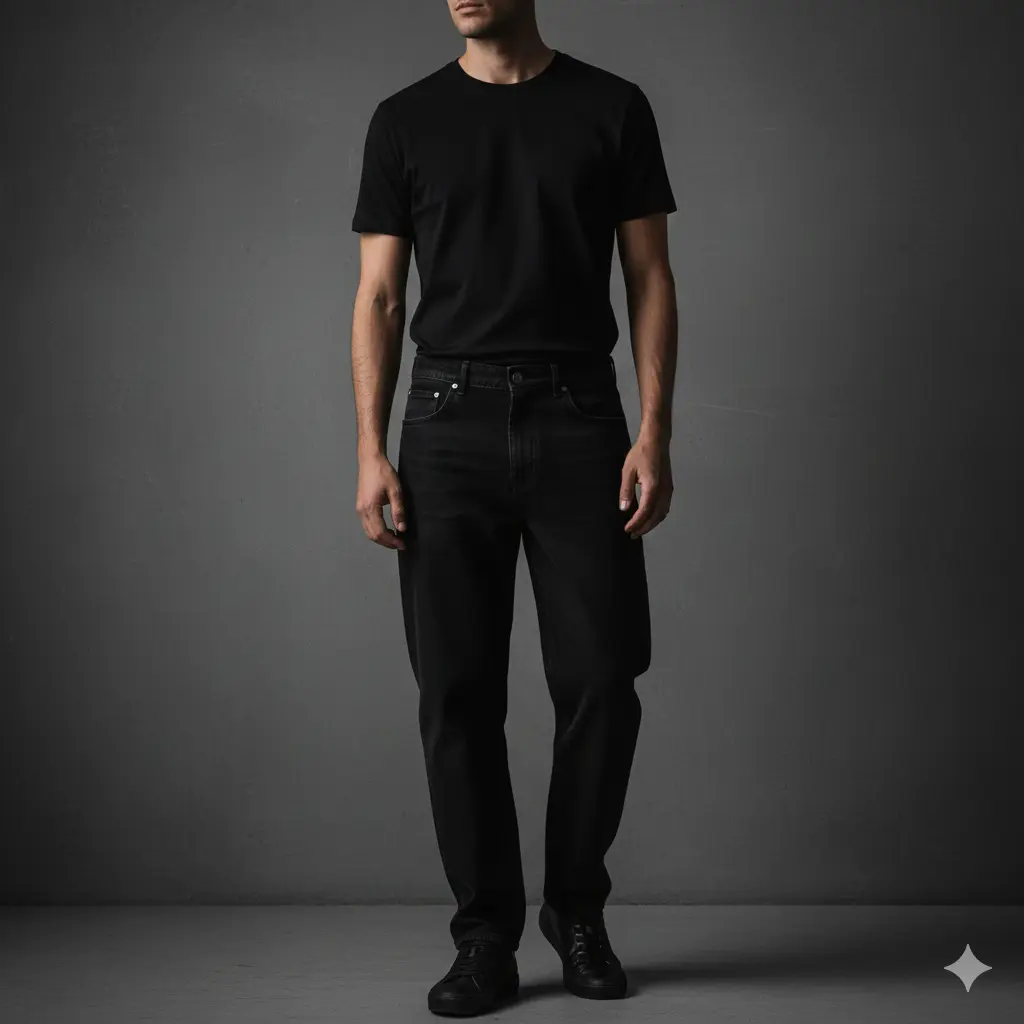 Minimal Black-on-Black Baggy Jeans Outfit