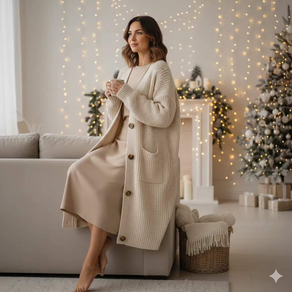 Oversized Cardigan with Midi Dress