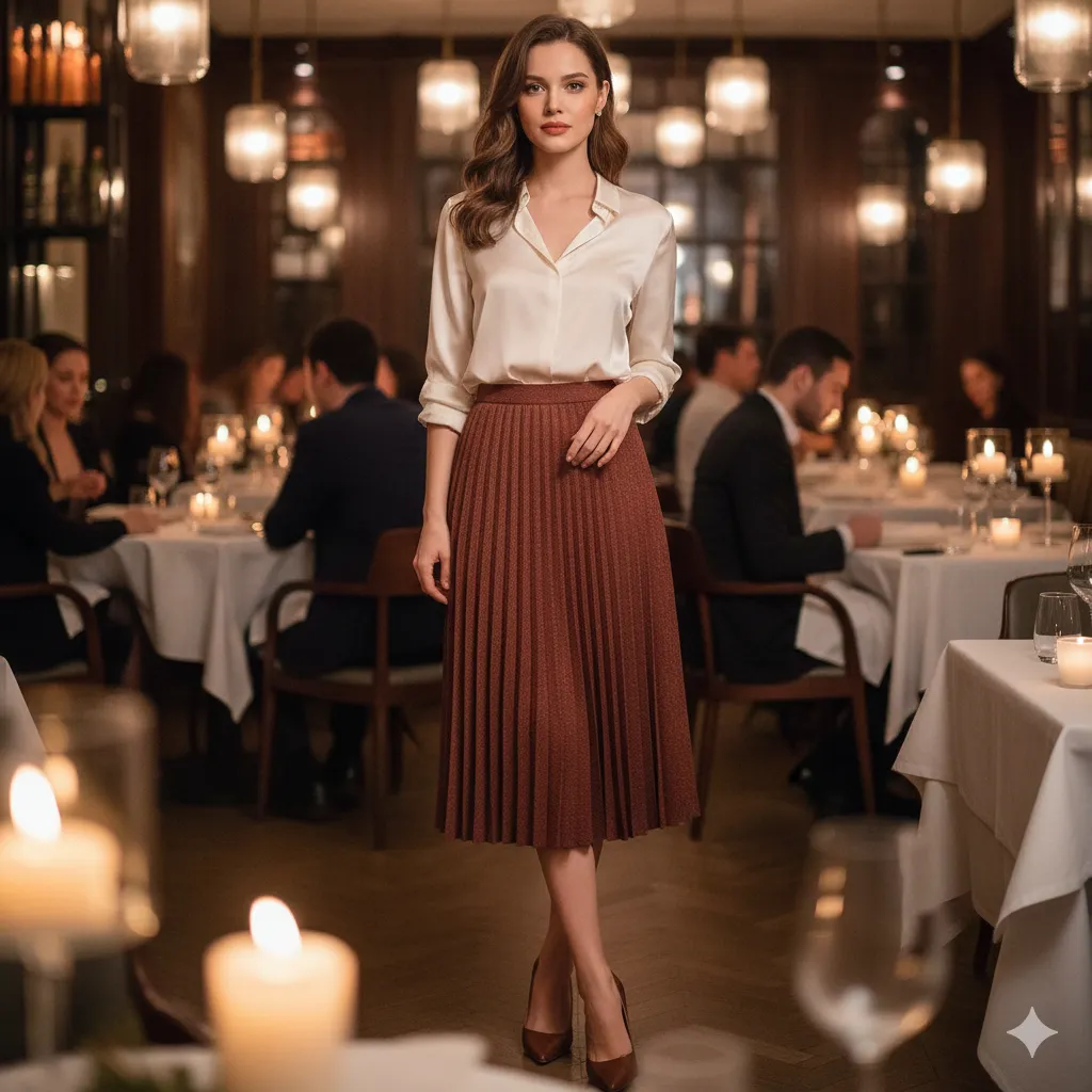 Silk Blouse With High-Waisted Skirt