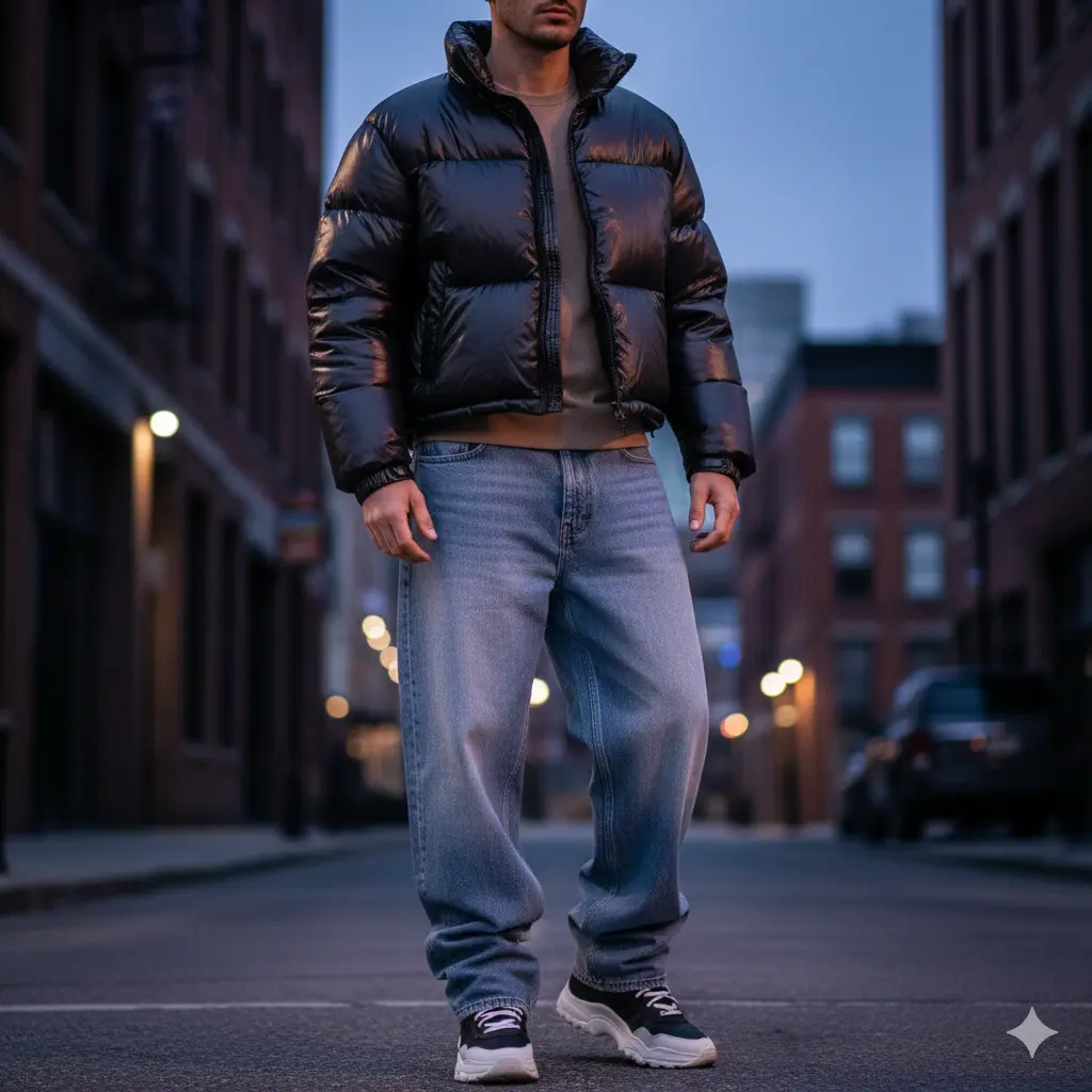Streetwear Baggy Jeans with Puffer Jacket