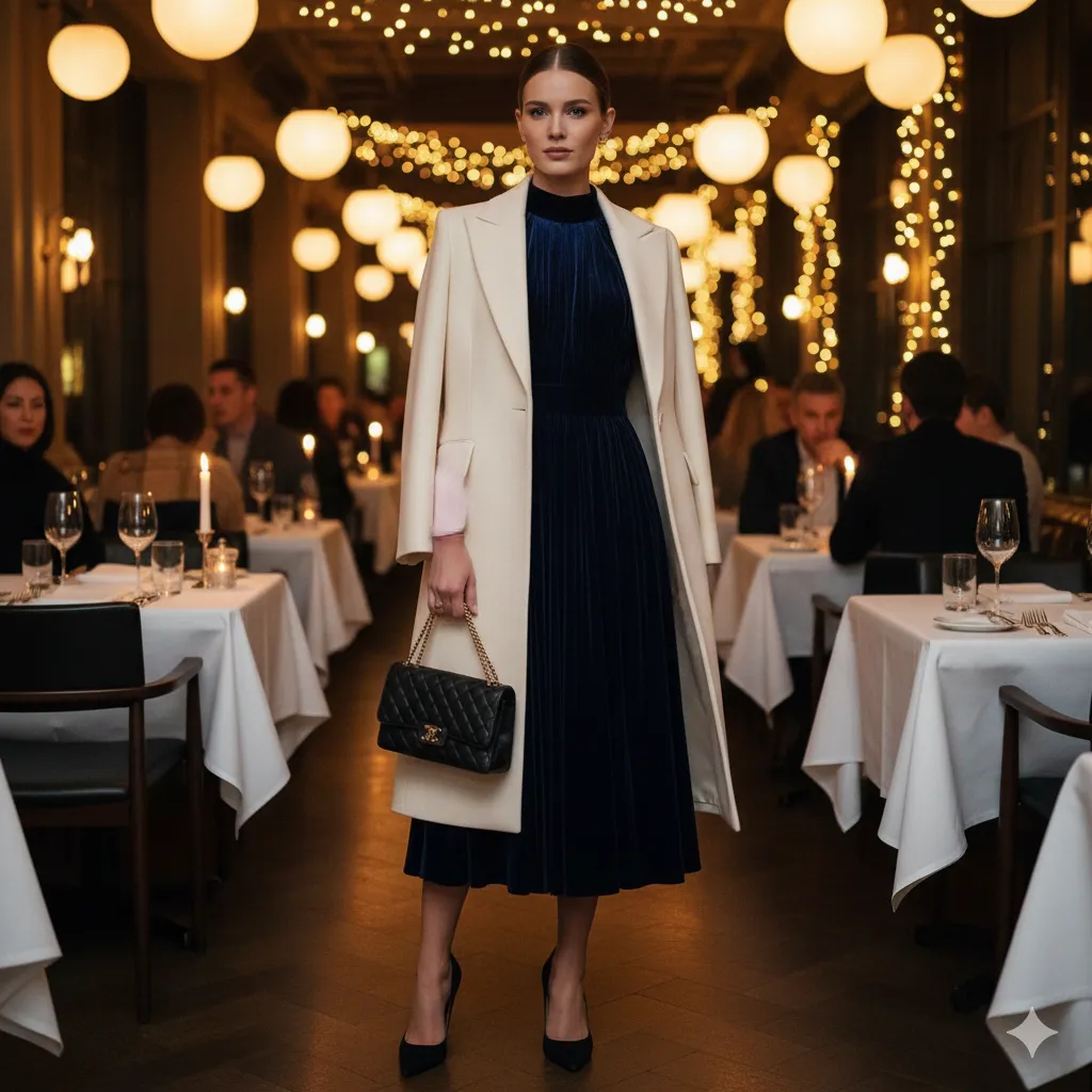 Structured Coat Over Elegant Dress