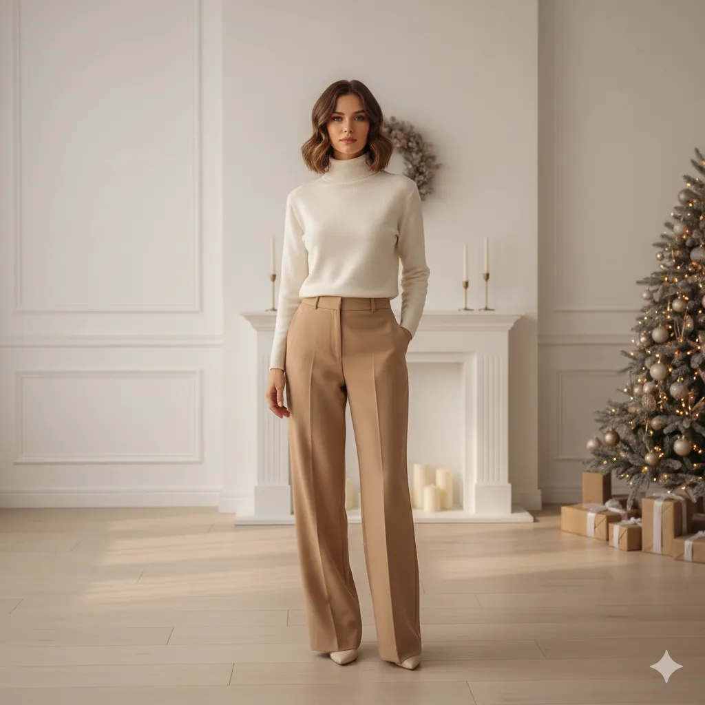 Turtleneck Sweater with Wide-Leg Pants