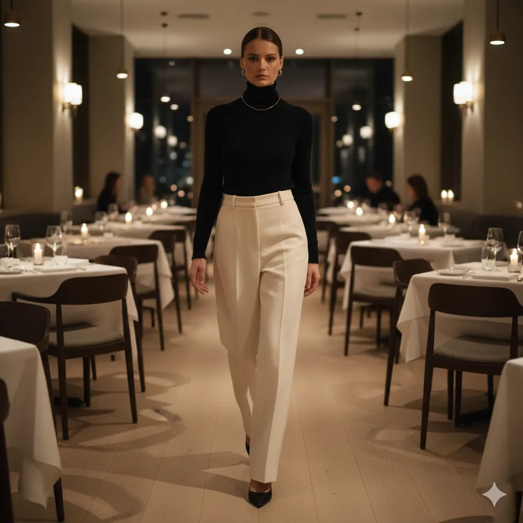 Turtleneck Top With Tailored Wide-Leg Pants