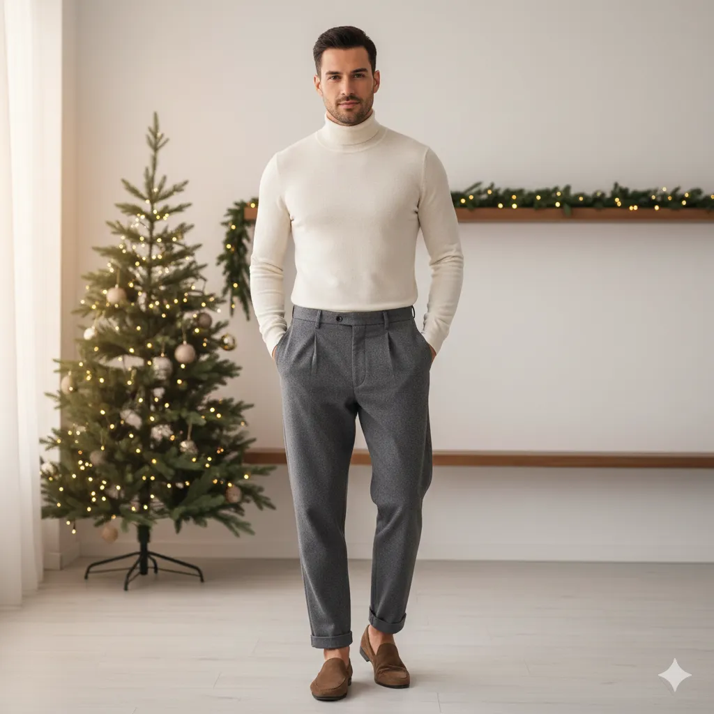 Turtleneck with Casual Trousers