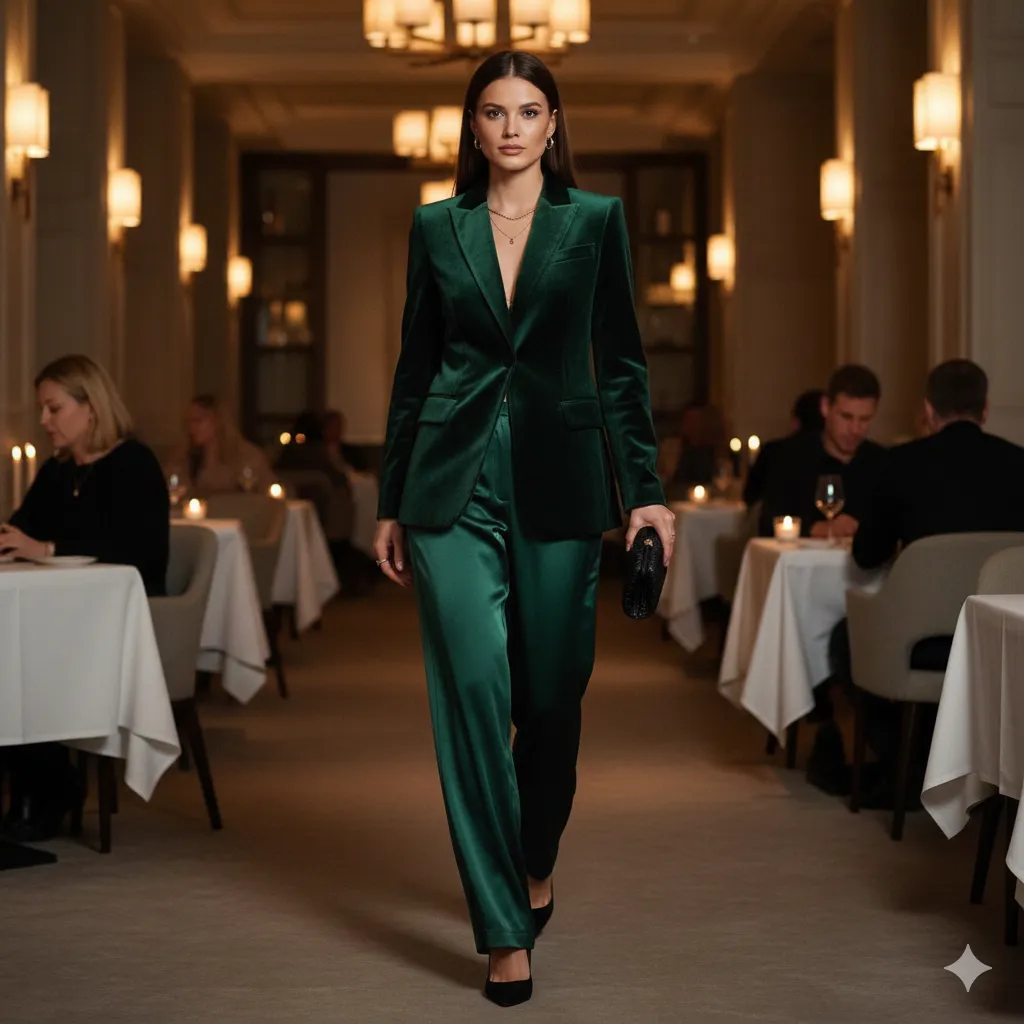 Velvet Blazer With Satin Trousers