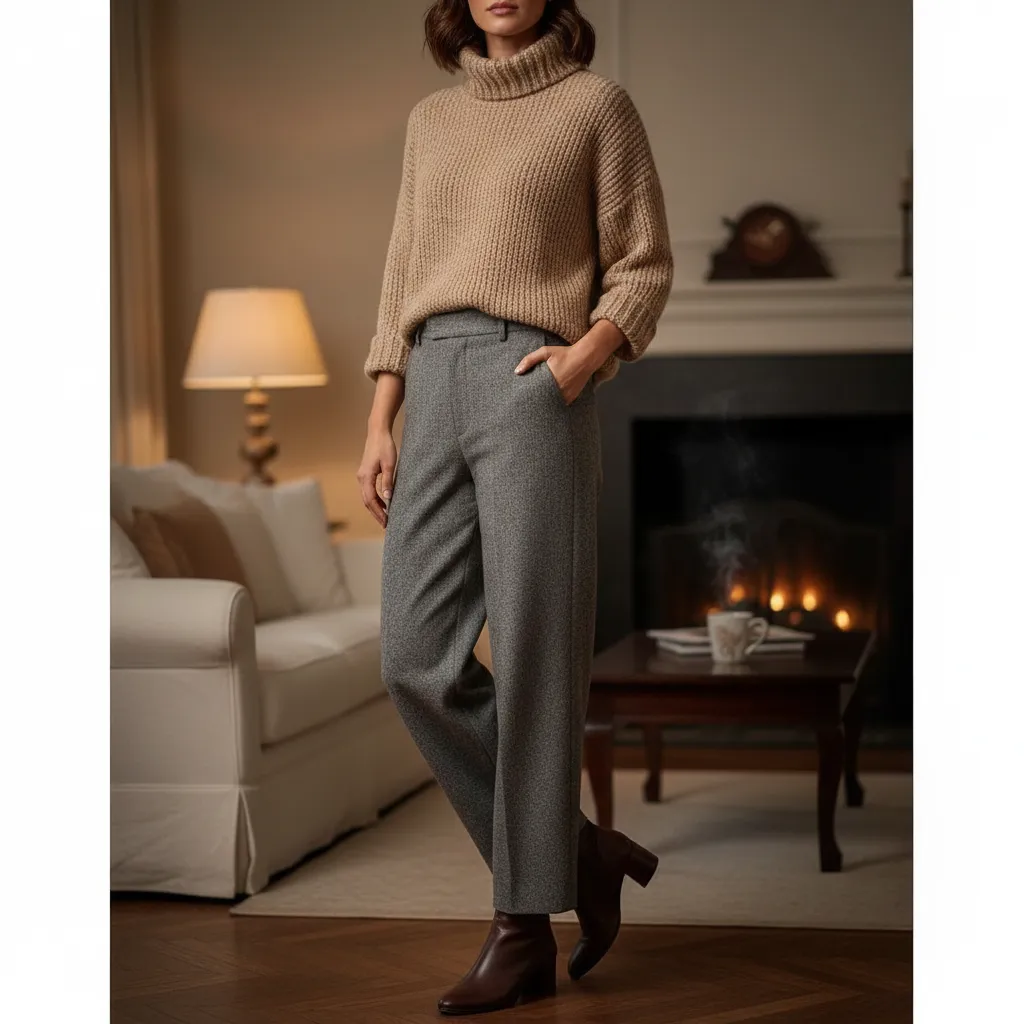 Wide Leg Pants Outfit with Chunky Sweater