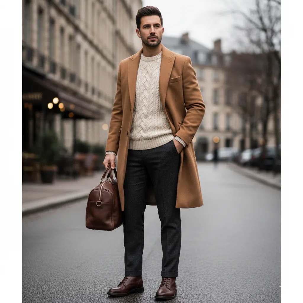 Wool Coat with Knit Layers