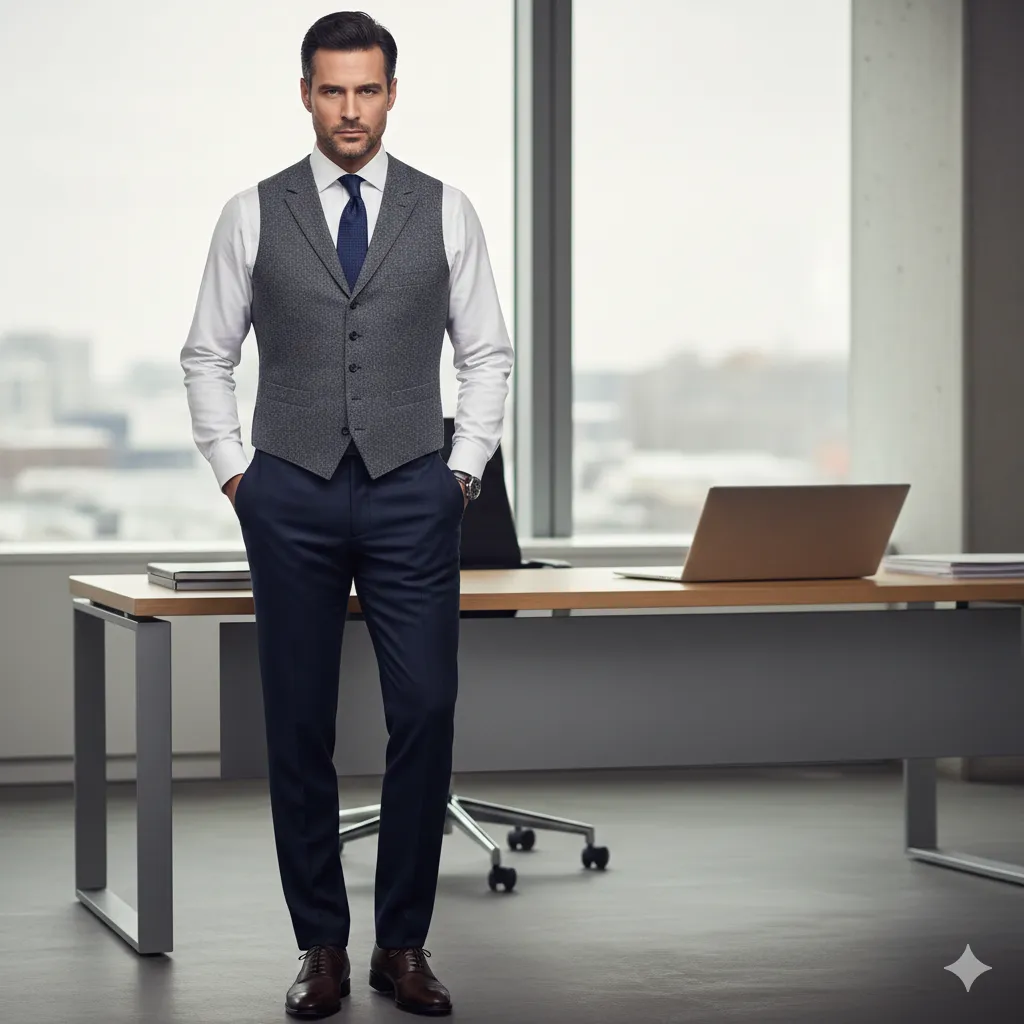 Wool Vest with Formal Shirt and Tie