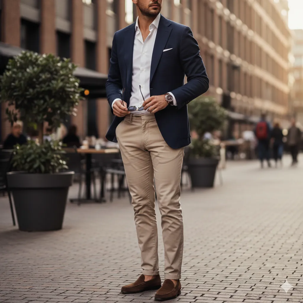 Brown Loafers with Smart Casual Blazer Look