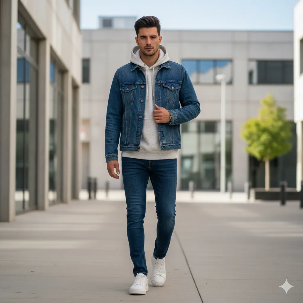 Denim Jacket With Hoodie Layer