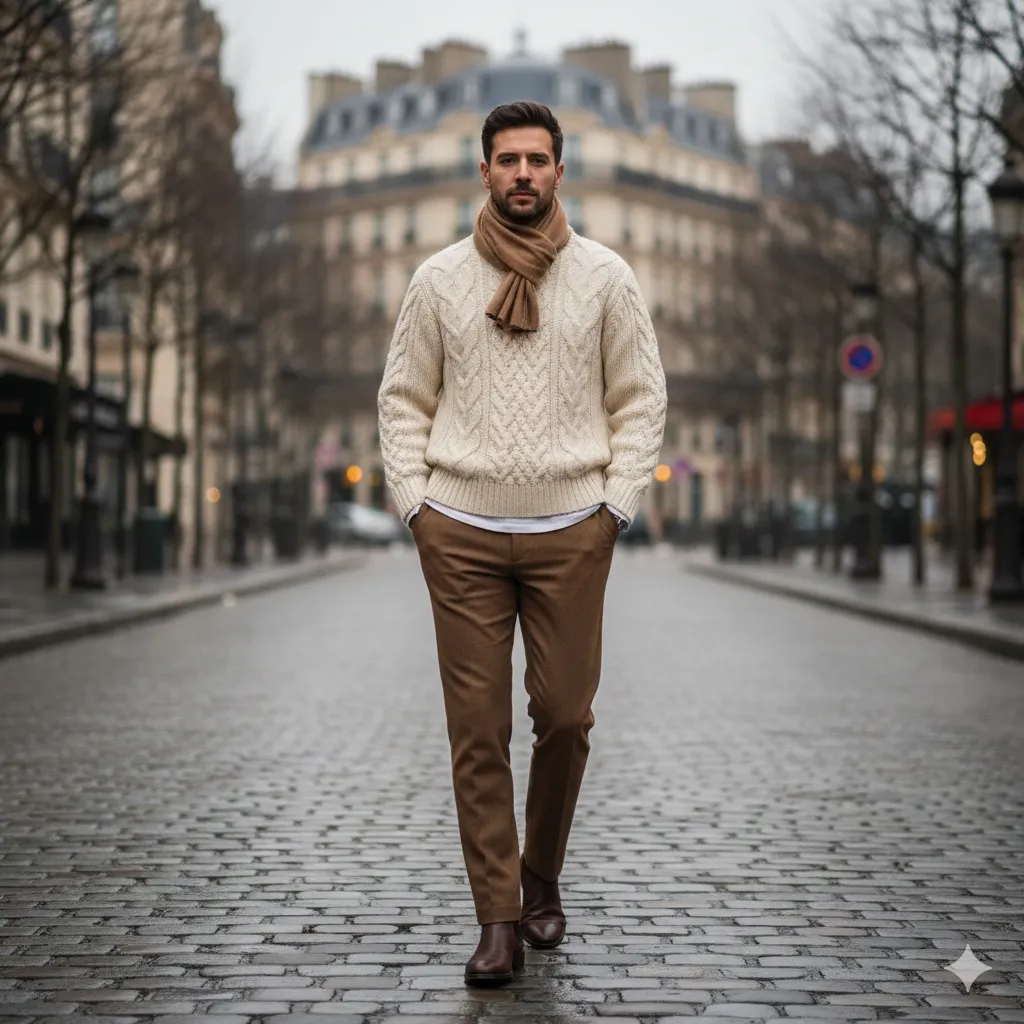 Chunky Knit Sweater with Wool Pants