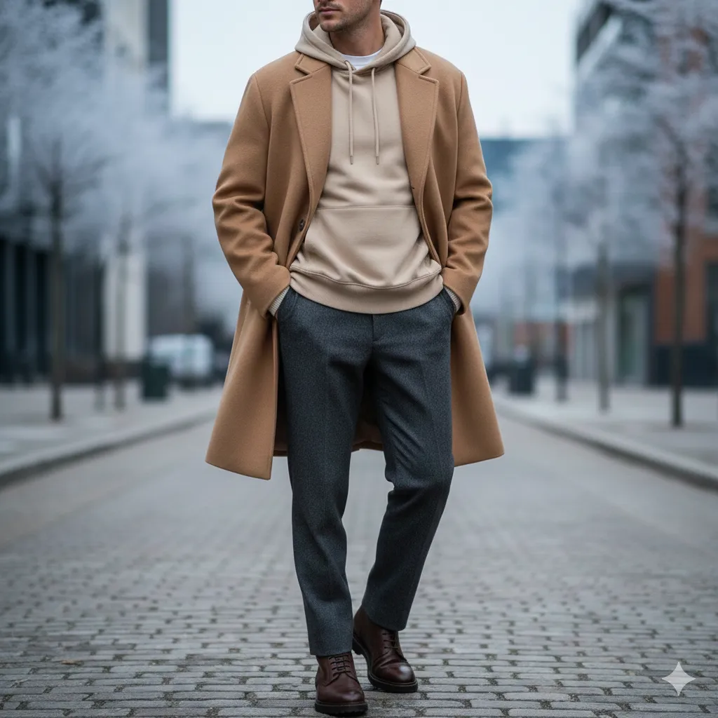 Layered Hoodie With Long Coat