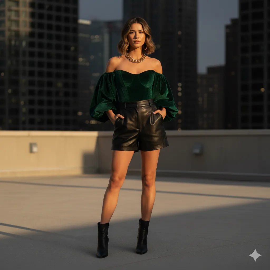 Leather Shorts With Statement Top