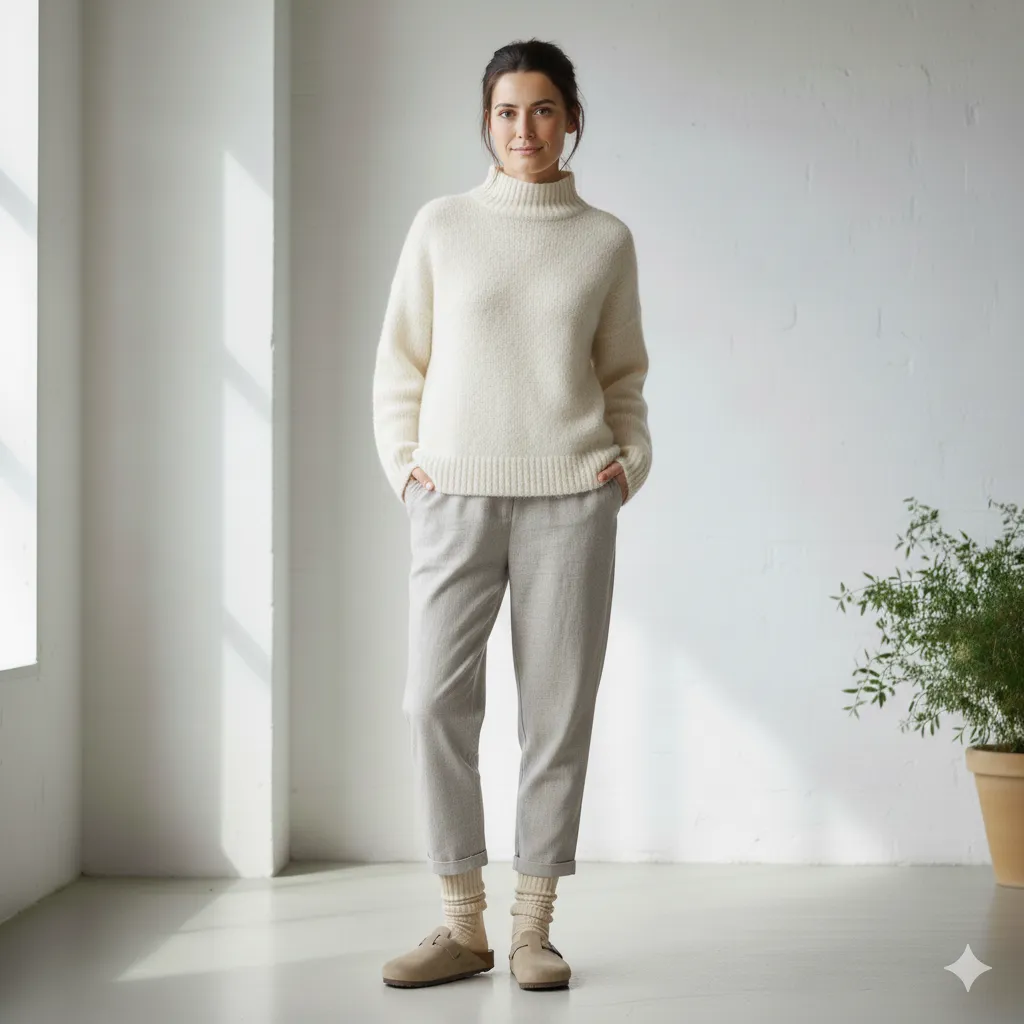 Minimal All-Neutral Clogs Outfit