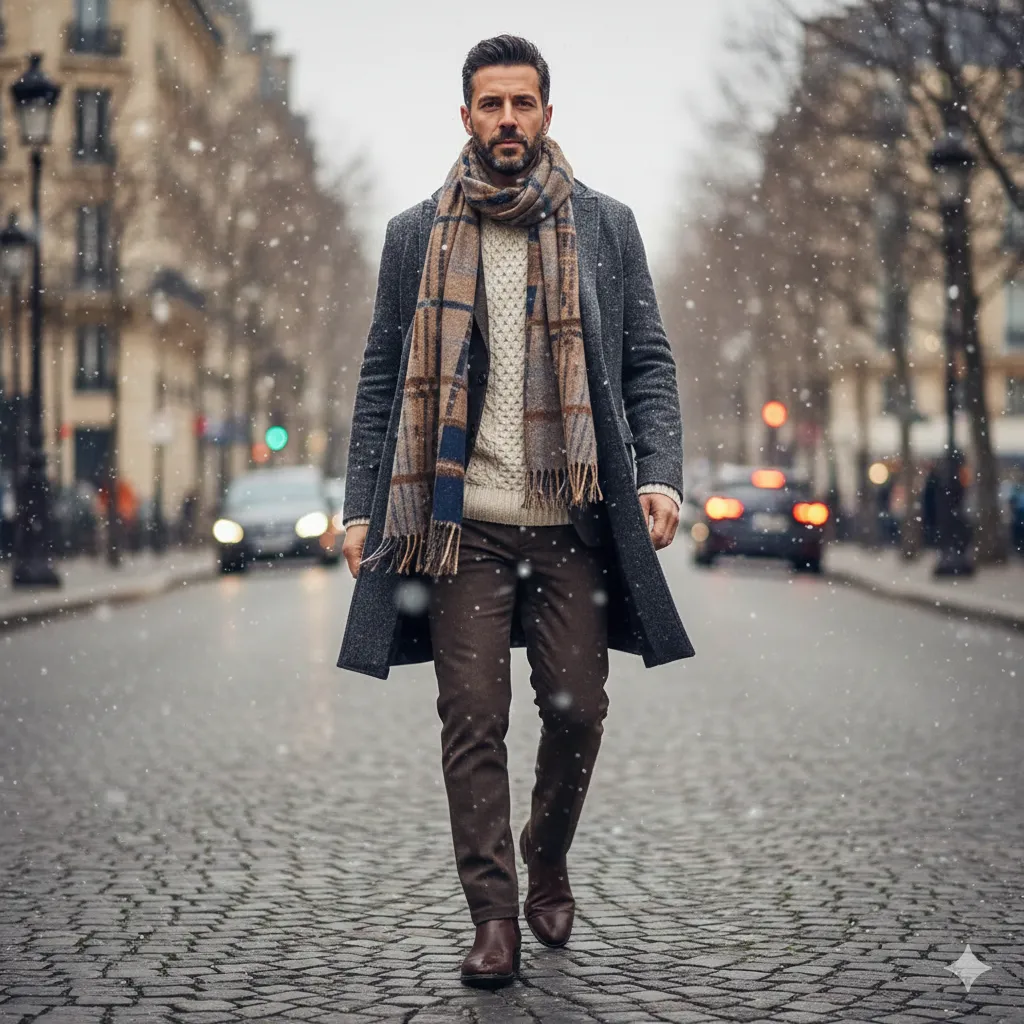 Scarf-Focused Layered Winter Look