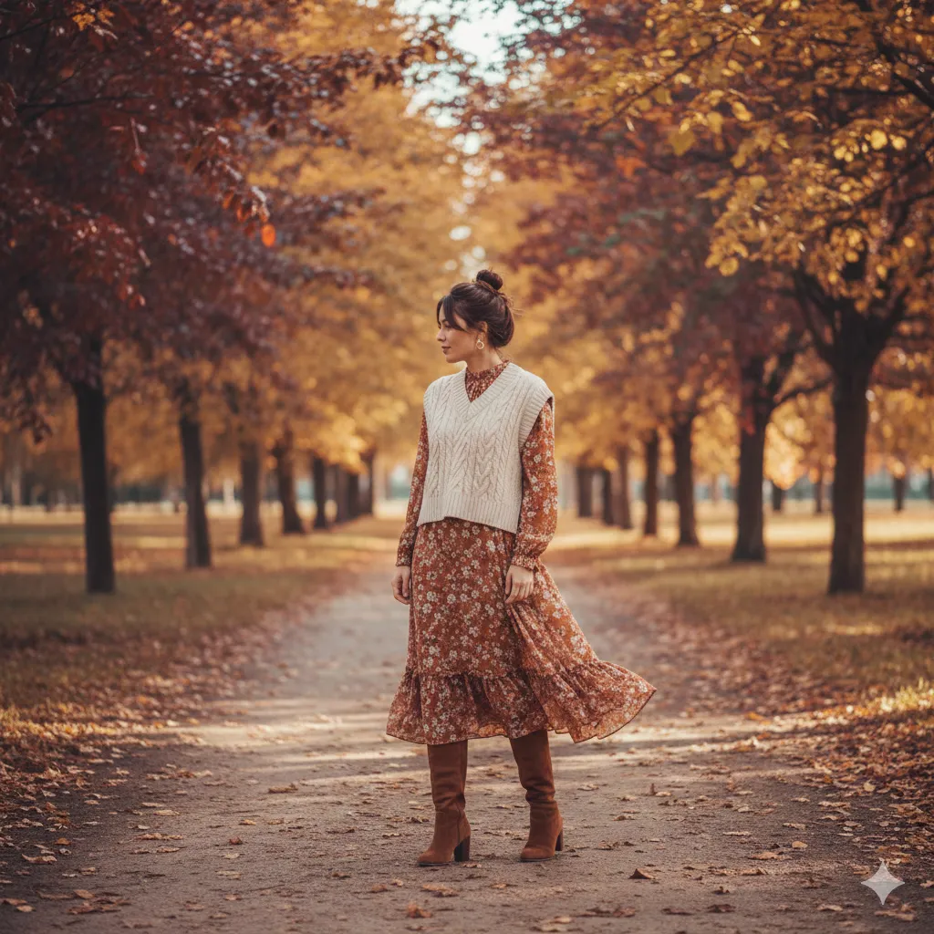 Sweater Vest Layered Over a Dress