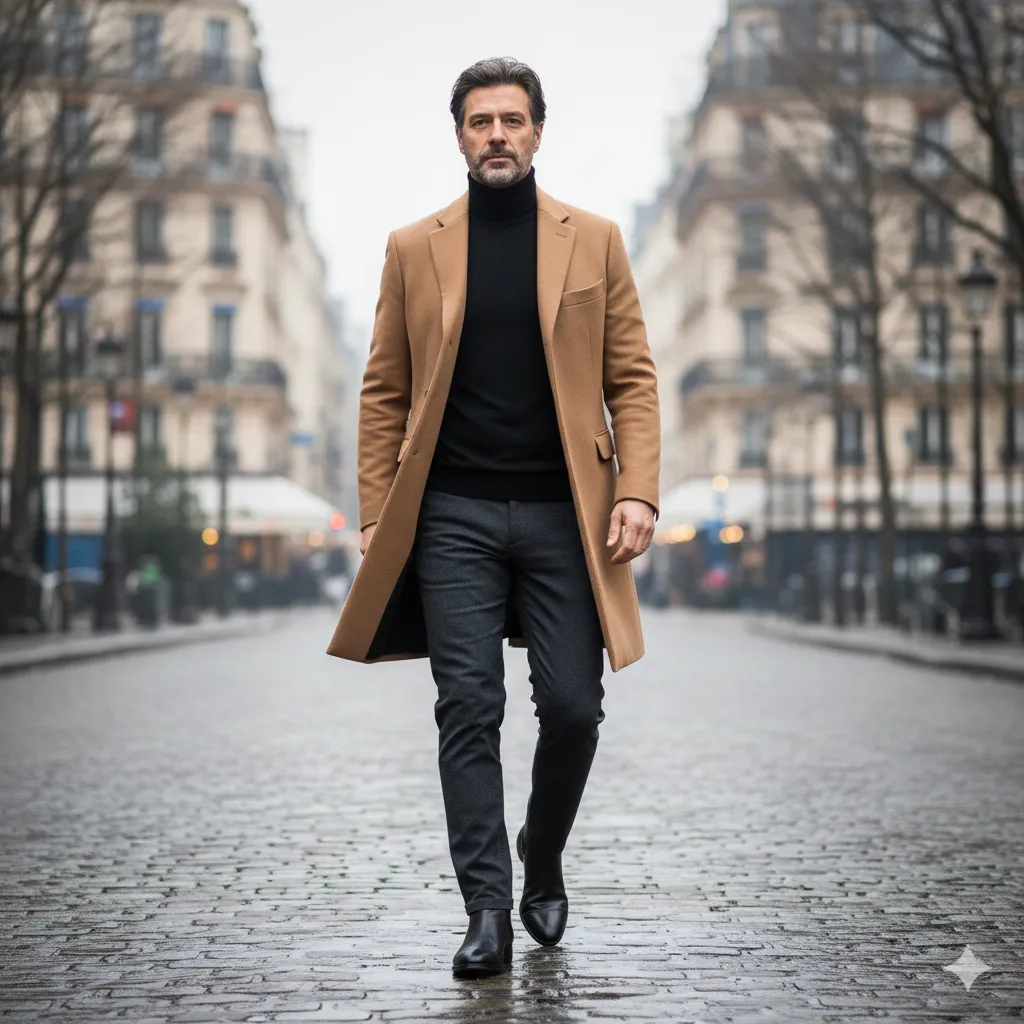 Turtleneck Sweater with Tailored Coat