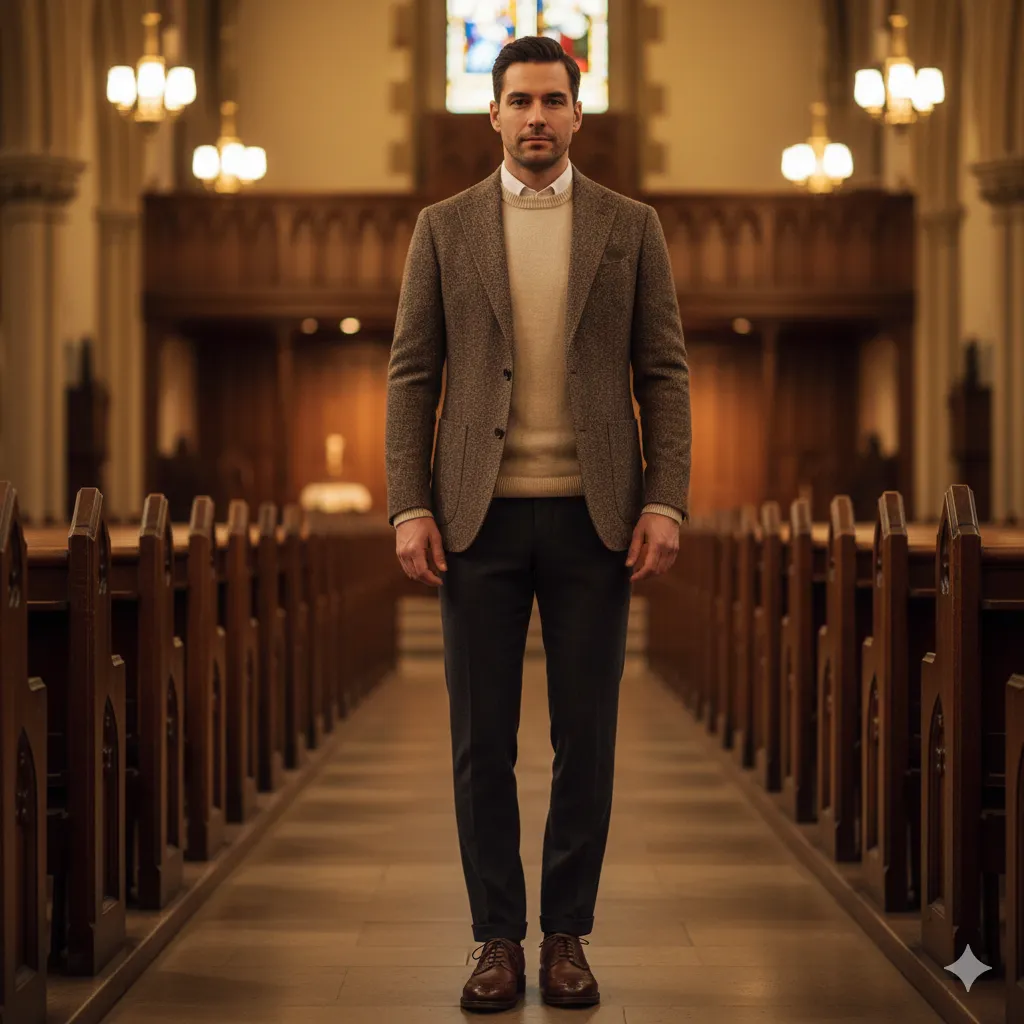 Tweed Blazer With Knit Sweater Layer