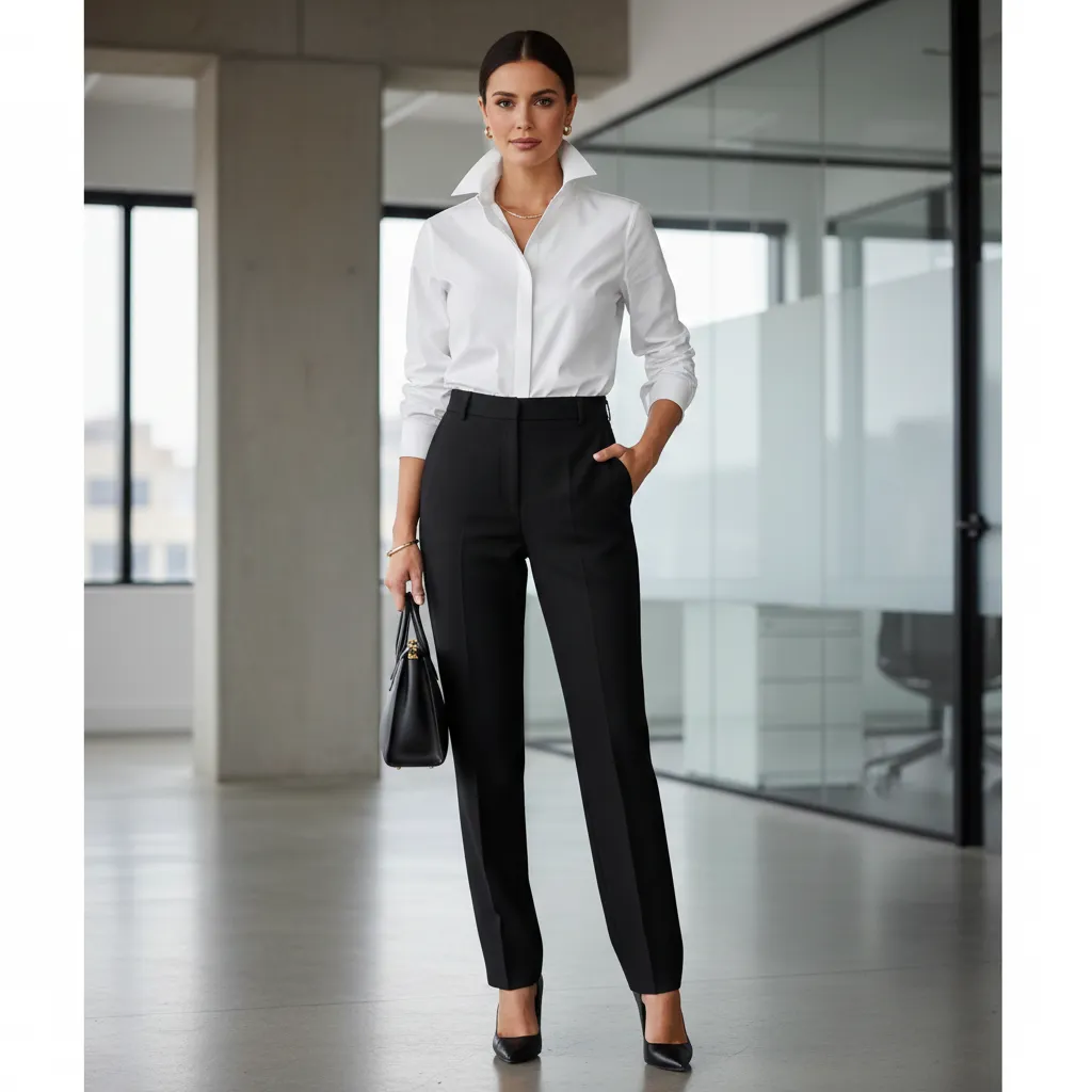 White Shirt outfit with Black Tailored Trousers