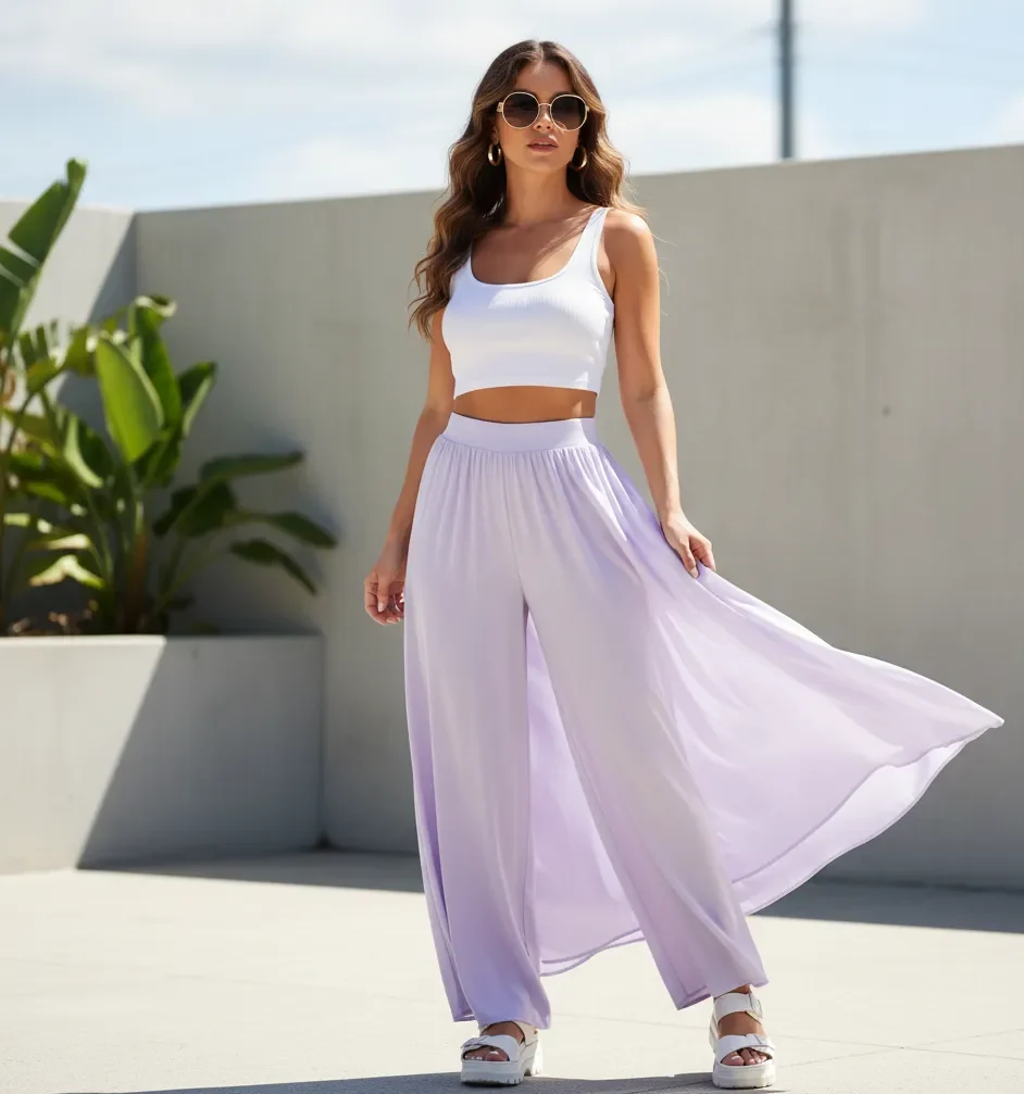 Best Cute Casual Outfit Ideas for Women 5 Crop Top with High-Waisted Wide Leg Pants