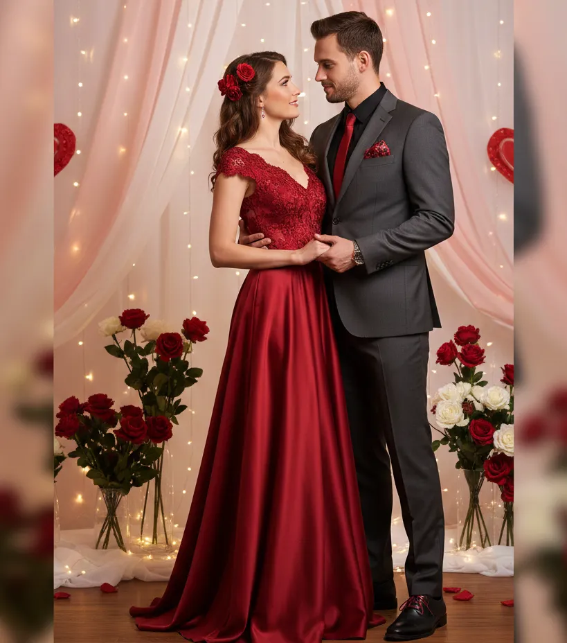 Valentine Couple Outfit Matching Red Romantic Look