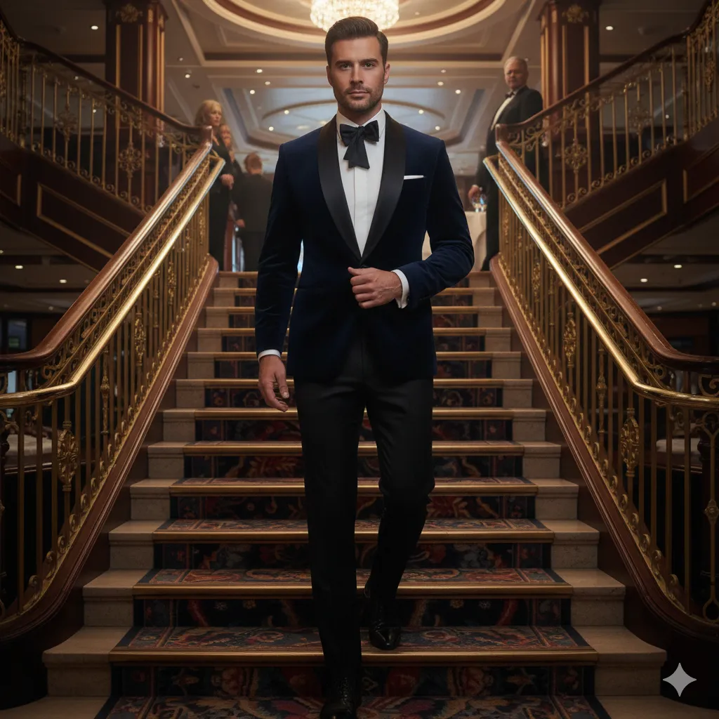 Men’s Cruise Formal Night Look 5 Velvet Blazer Luxury Look