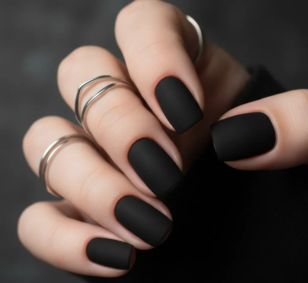 Matte Black Short Nails design