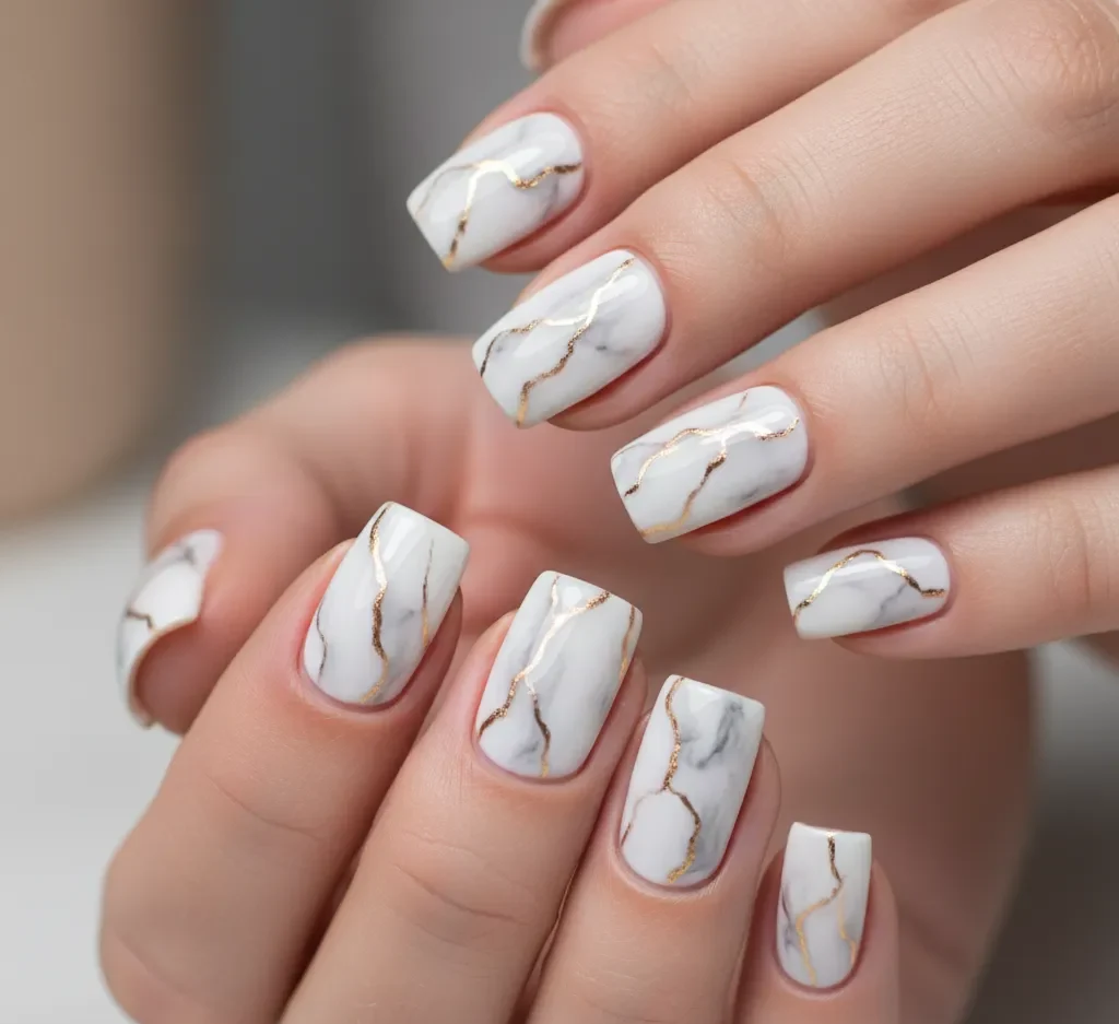Short Marble Nail Design