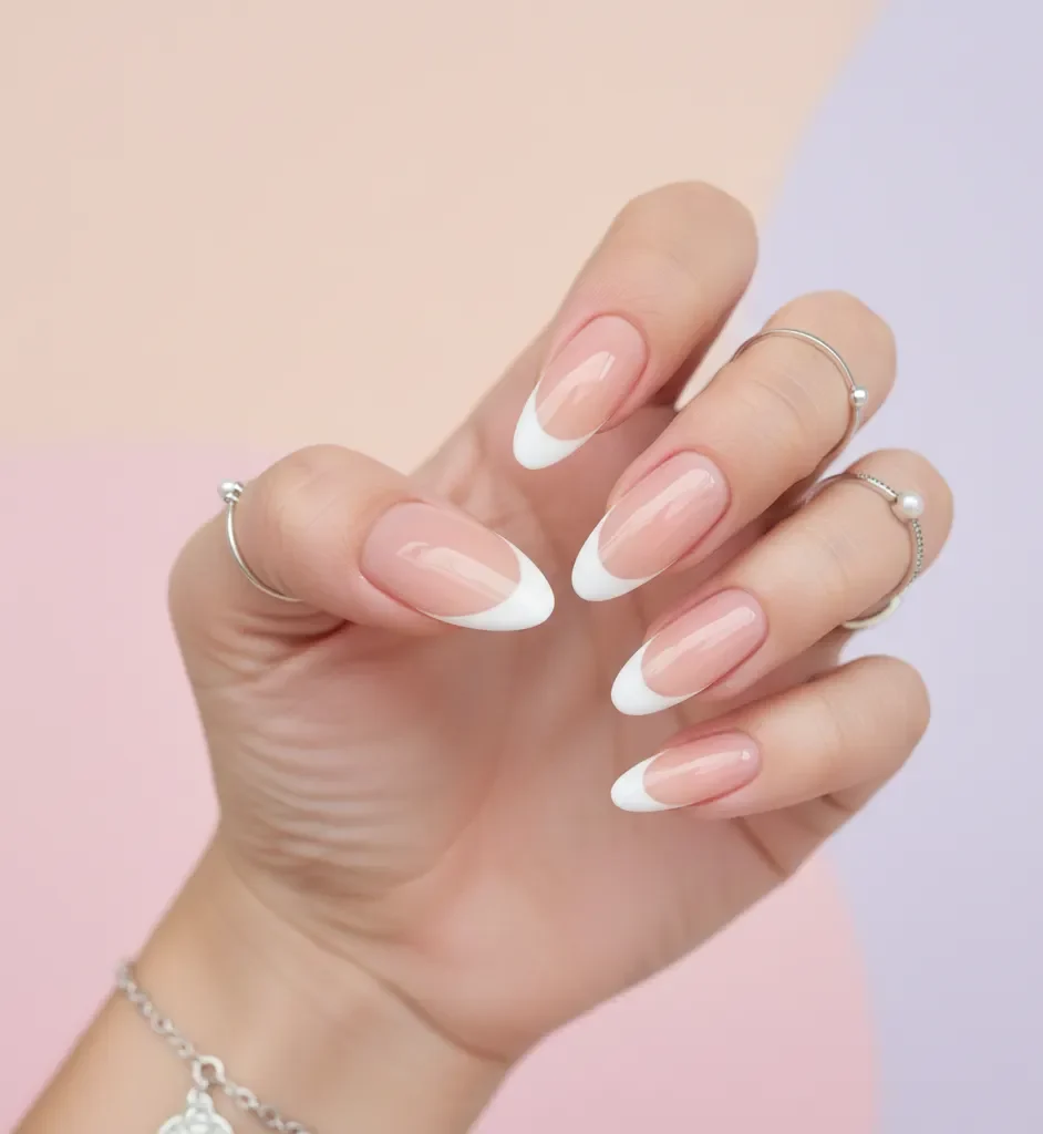 Long Nail Design: Almond French Tip Nails