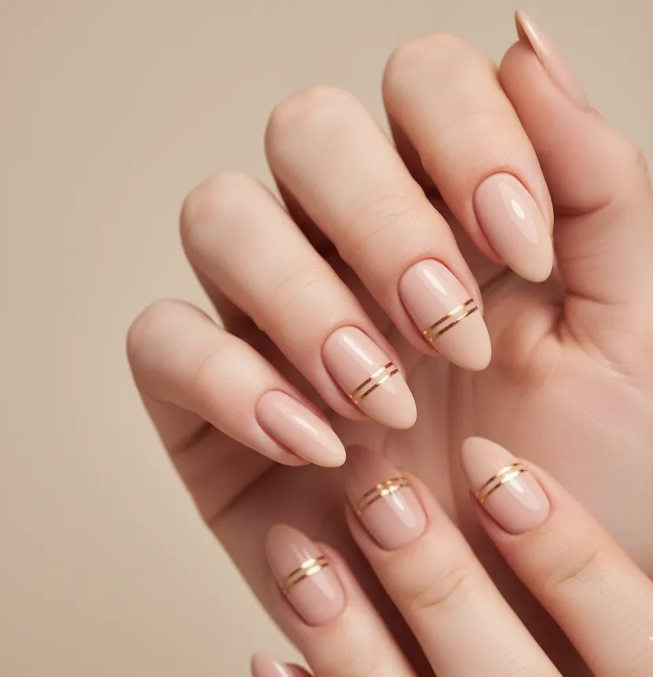 20 Best Minimalist Nail Art Designs 3 Minimalist Nail Art: Nude Nails with Thin Gold Line