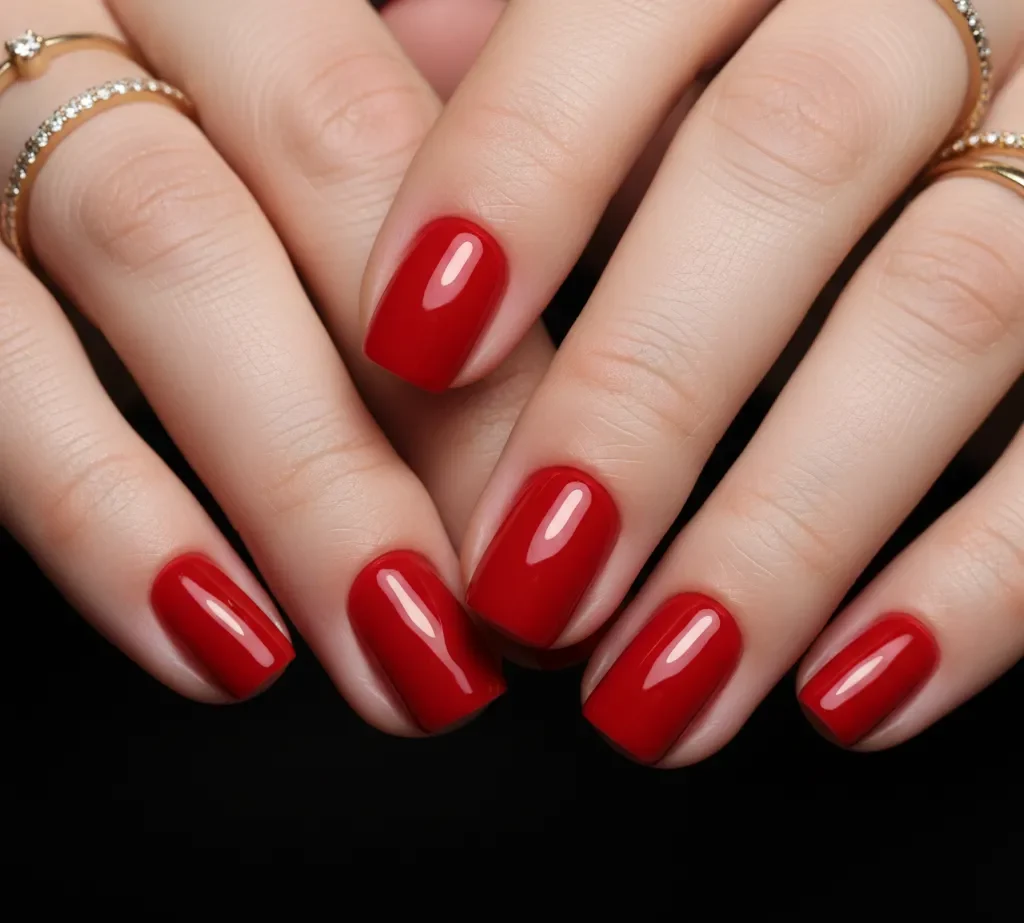 Glossy Red Short Nail design