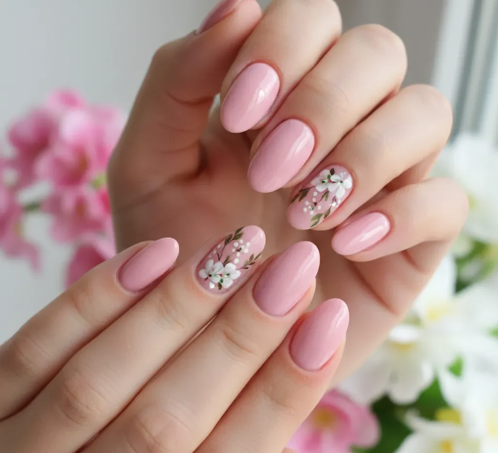 Floral Accent Short Nails